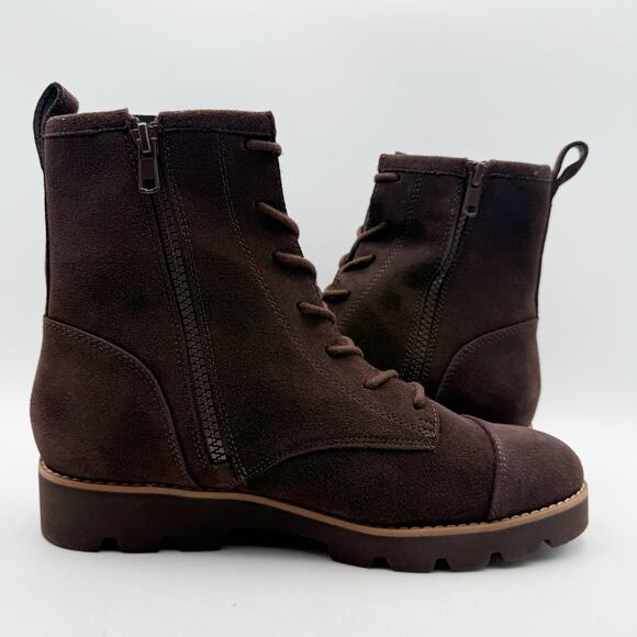 VIONIC Womens Lani ll Combat Boot US 8 Wide Brown Suede Water Repellent NWOB - Picture 3 of 11